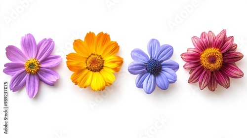 Set of garden flowers, isolated on a white background