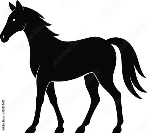 A beautiful Horse silhouette vector art icon and black color illustration with no background, natural farm animal design.