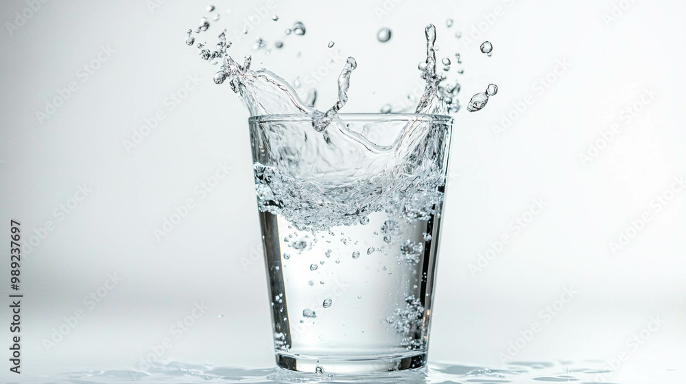A glass of water splashing on a white background A glass of water splashing on a white background