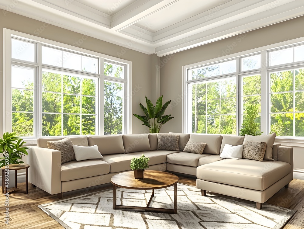 Stylish and Airy Open Concept Living Room with Plush Sectional Sofa and Ample Natural Light Featuring Contemporary Decor and an Inviting Warm Atmosphere for Relaxation Stylish and Airy Open Concept Living Room with Plush Sectional Sofa and Ample Natural Light Featuring Contemporary Decor and an Inviting Warm Atmosphere for Relaxation