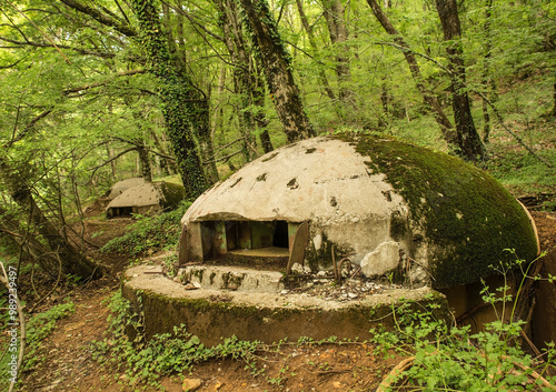 An abandoned pillbox bunker in the forest on Mount Dajti near Tirana in Central Albania. A relic from the 1960s -1980s Hoxha government's bunkerization program driven by a fear of invasion