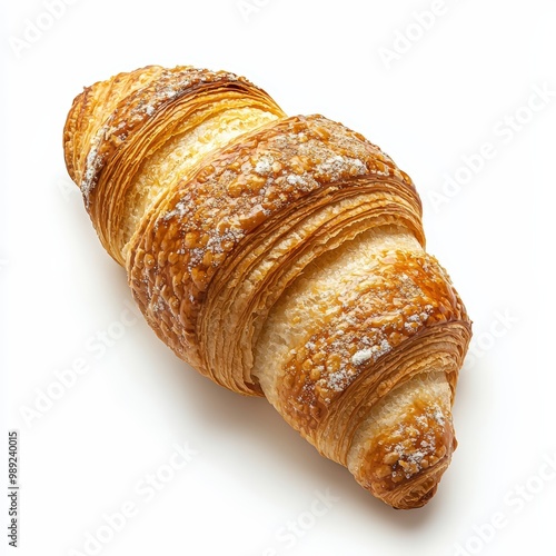 Freshly baked croissant with golden layers, perfect for breakfast or a delightful snack. Crisp, flaky, and buttery goodness. photo