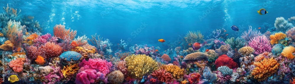 Naklejka premium Dying Coral Reef Surrounded by Vibrant Sea Life