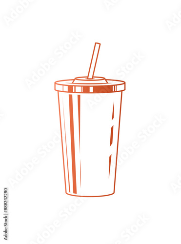 Fast food plastic cup with straw. Hot or cold drink. Original vector illustration in vintage style.