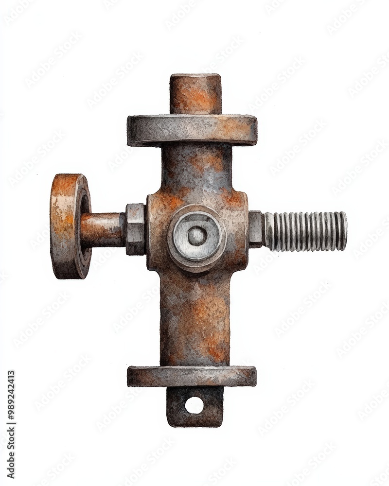 Rusty metal valve with intricate details, showcasing a vintage industrial design suitable for various projects. Rusty metal valve with intricate details, showcasing a vintage industrial design suitable for various projects.