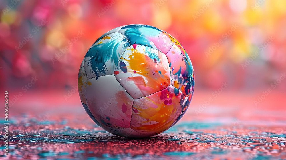 Abstract Colorful Soccer Ball on Wet Surface Illustration Abstract Colorful Soccer Ball on Wet Surface Illustration