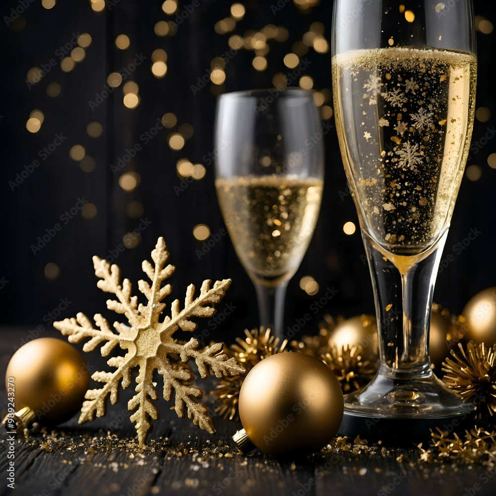 New Year Two glasses of champagne on the background of bokeh lights New Year Two glasses of champagne on the background of bokeh lights