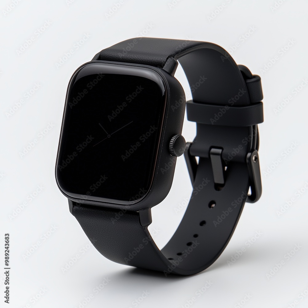 Stylish black smartwatch with a minimalist design, perfect for tracking fitness and notifications in a sleek, modern way. Stylish black smartwatch with a minimalist design, perfect for tracking fitness and notifications in a sleek, modern way.