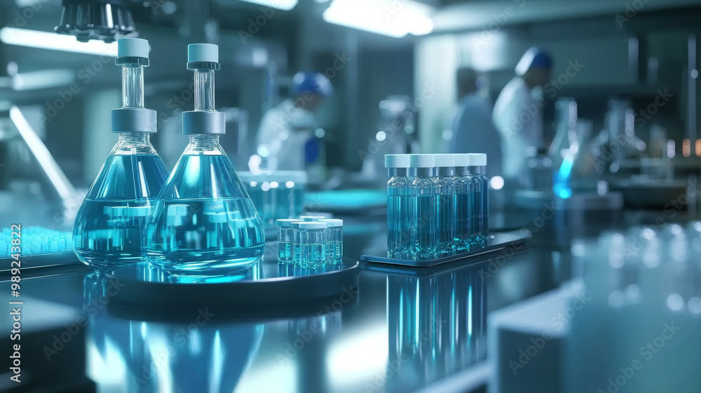 Innovative pharmaceutical lab with cutting-edge technology, scientists developing vaccines, and a focus on precision and safety Innovative pharmaceutical lab with cutting-edge technology, scientists developing vaccines, and a focus on precision and safety