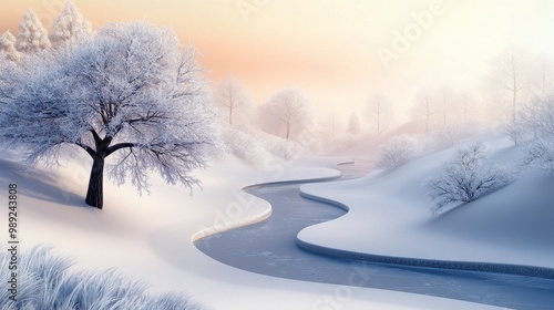 Wallpaper Mural Icy winter scene with frozen rivers winding through a snowy forest, frosted branches, and a pale winter sky above. Torontodigital.ca