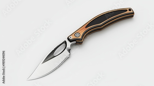 Stylish folding knife with a sleek blade and wooden handle, perfect for outdoor activities and everyday use.