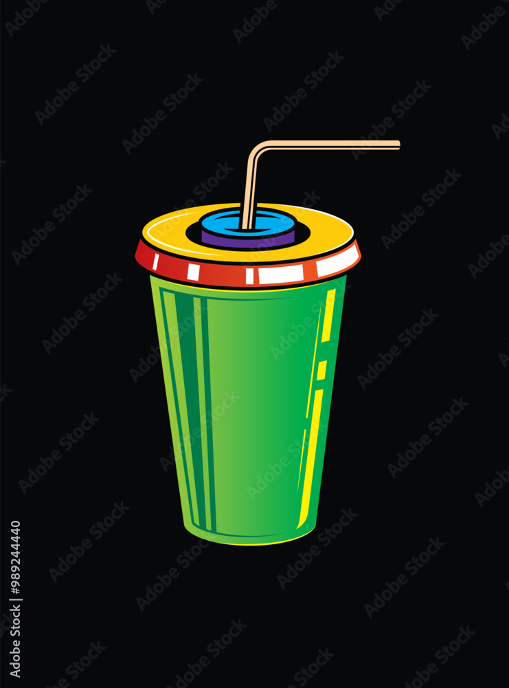 Fast food plastic cup with straw. Hot or cold drink. Original vector illustration in vintage style. Fast food plastic cup with straw. Hot or cold drink. Original vector illustration in vintage style.