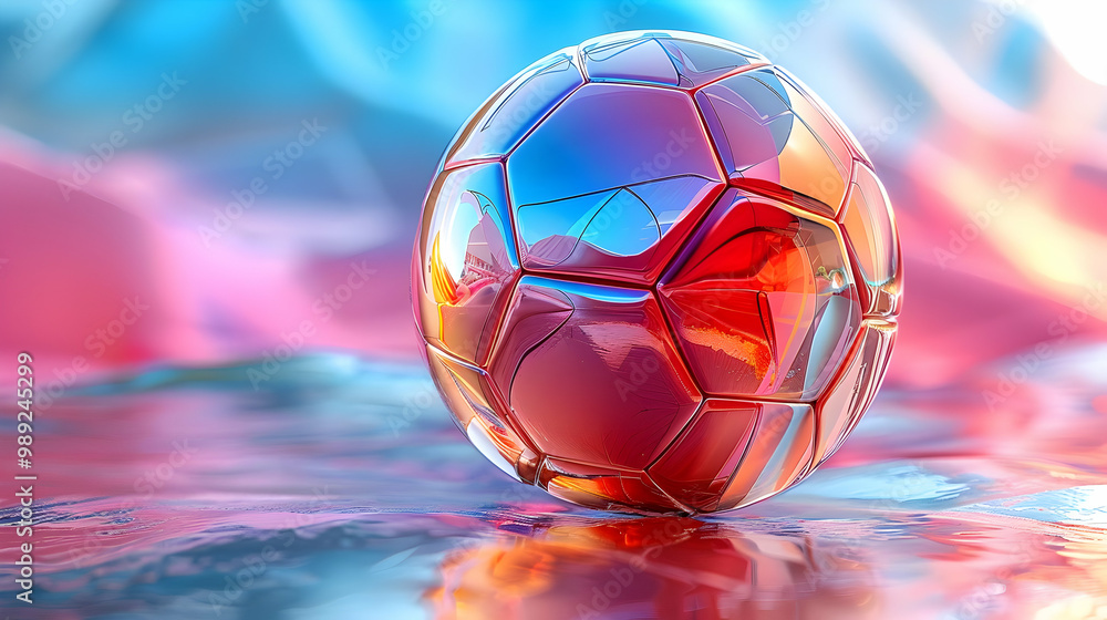 Fototapeta premium Red Soccer Ball Illustration On Abstract Background