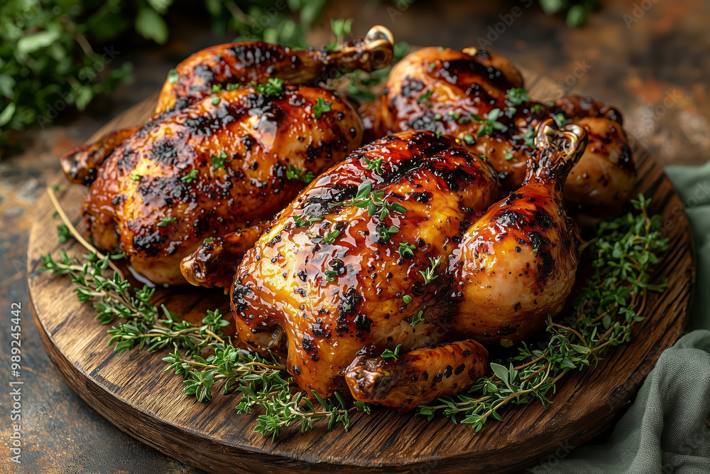 Whole roasted chicken with honey glaze and herbs Whole roasted chicken with honey glaze and herbs