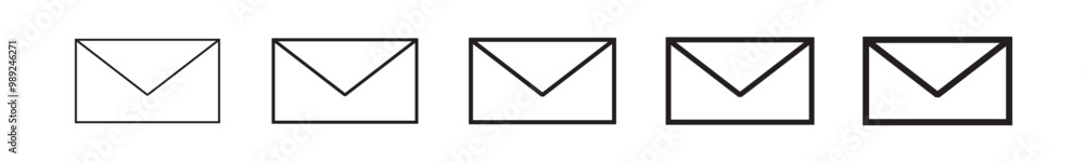 Mail email e-mail iconset of vector. post, letter, envelope, newsletter collecton isolated on white. Line outline thin to thick flat design, adapted e-mail icon set for web, website, mobile app Mail email e-mail iconset of vector. post, letter, envelope, newsletter collecton isolated on white. Line outline thin to thick flat design, adapted e-mail icon set for web, website, mobile app