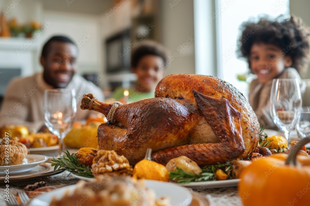 turkey on the table for the diverse family at Thanksgiving dinner at home. turkey on the table for the diverse family at Thanksgiving dinner at home.