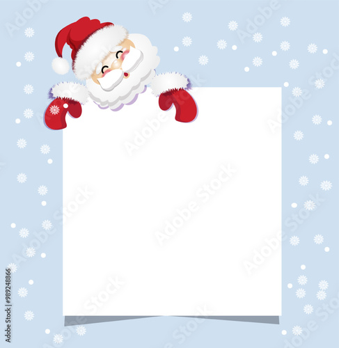 christmas card with santa claus,happy new year  banner , festive celebrate  frame with snowflakes  blue