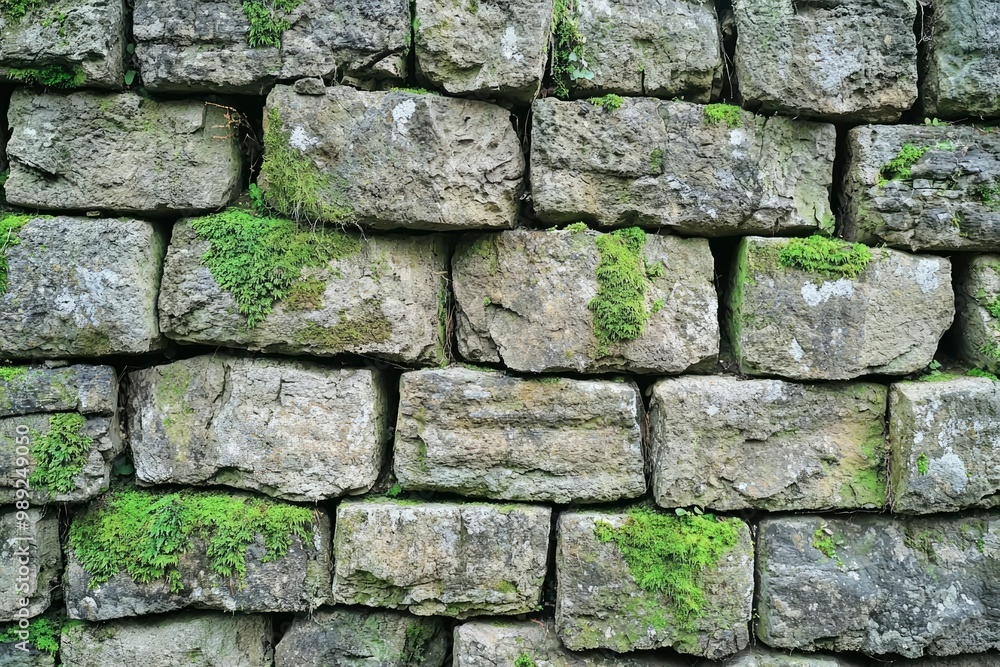 Fototapeta premium Moss-Covered Stone Wall Texture