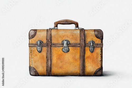 Vintage leather suitcase with metal accents, perfect for travel or decorative storage. A classic travel accessory with charm. photo