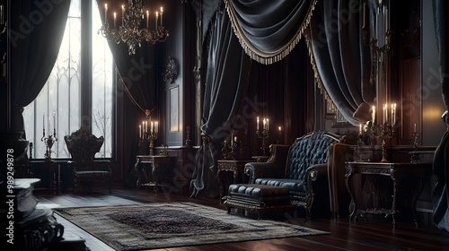 Luxurious Baroque Style Interiors of a Magnificent Royal Palace or Castle  Opulent furnishings ornate chandeliers and rich velvet curtains create an atmosphere of grandeur and aristocratic elegance