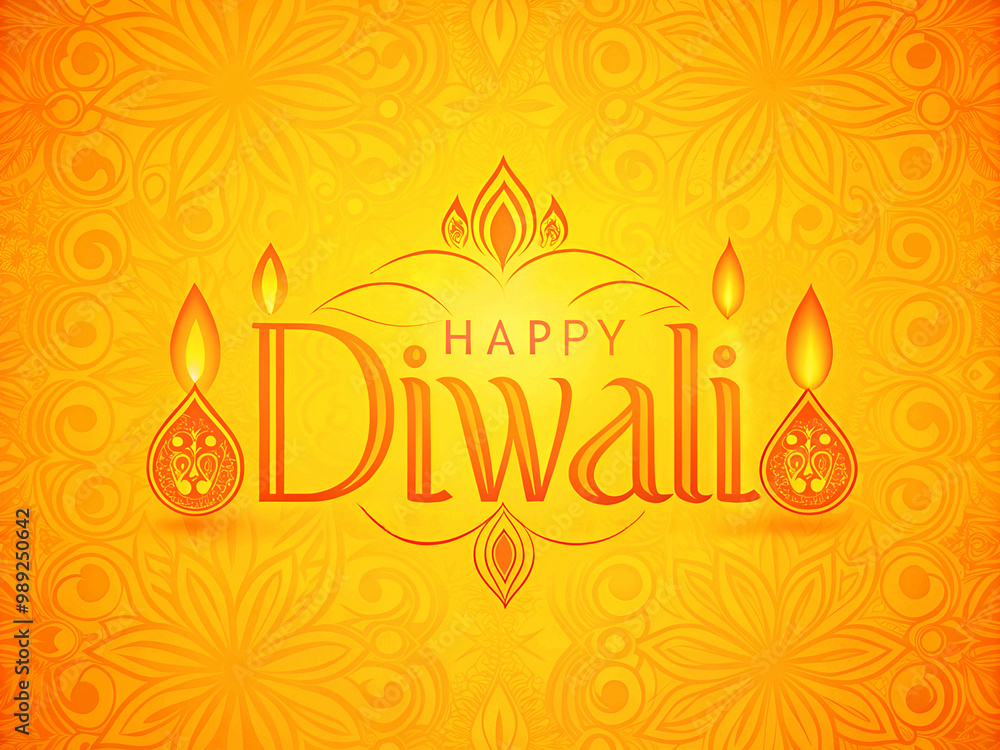 Naklejka premium Diwali greeting card on yellow background