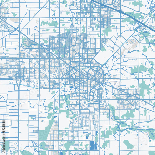 Map of Langley in Canada in a professional blue style. Contains layered vector with roads water, parks, etc.