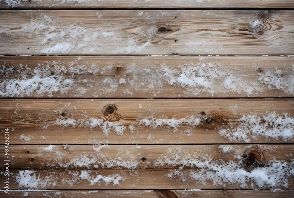 Fototapeta premium Snow-Covered Wooden Plank Texture Background