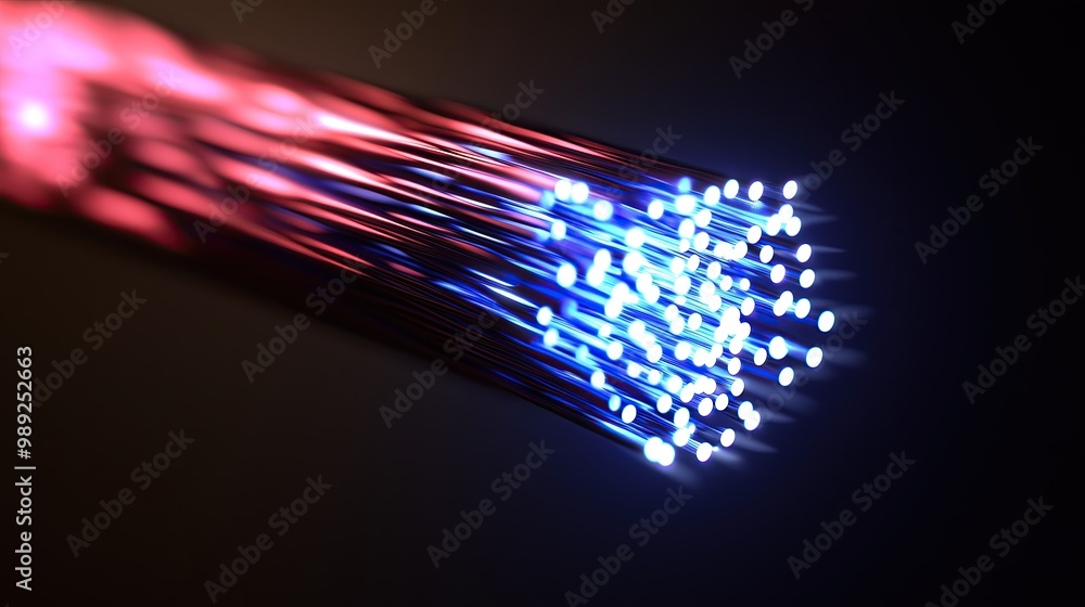 Obraz premium a 3D fiber internet icon Bright and colorful fiber optic background with glowing spots, creating a futuristic and energetic design ideal for a digital wallpaper or vibrant party atmosphere