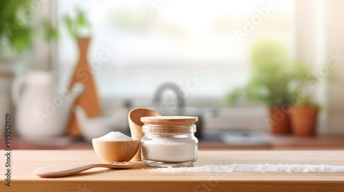 Wallpaper Mural Wooden Kitchen Counter with Salt and Utensils Torontodigital.ca