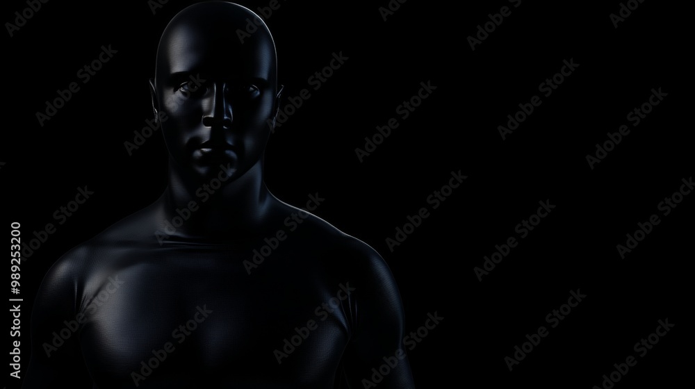 Abstract Close-up of Muscular Man with Black Metallic Skin in Dark Background. Abstract Photography of Metallic Human Figure in Shadowy Lighting with Dark Background Generative AI Abstract Close-up of Muscular Man with Black Metallic Skin in Dark Background. Abstract Photography of Metallic Human Figure in Shadowy Lighting with Dark Background Generative AI