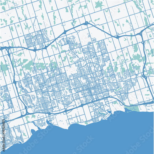 Map of Oshawa-Whitby in Canada in a professional blue style. Contains layered vector with roads water, parks, etc.