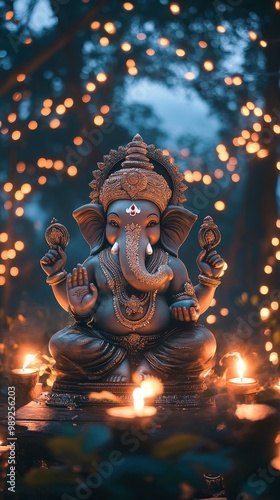 Lord Ganesha celebration festival, night atmosphere