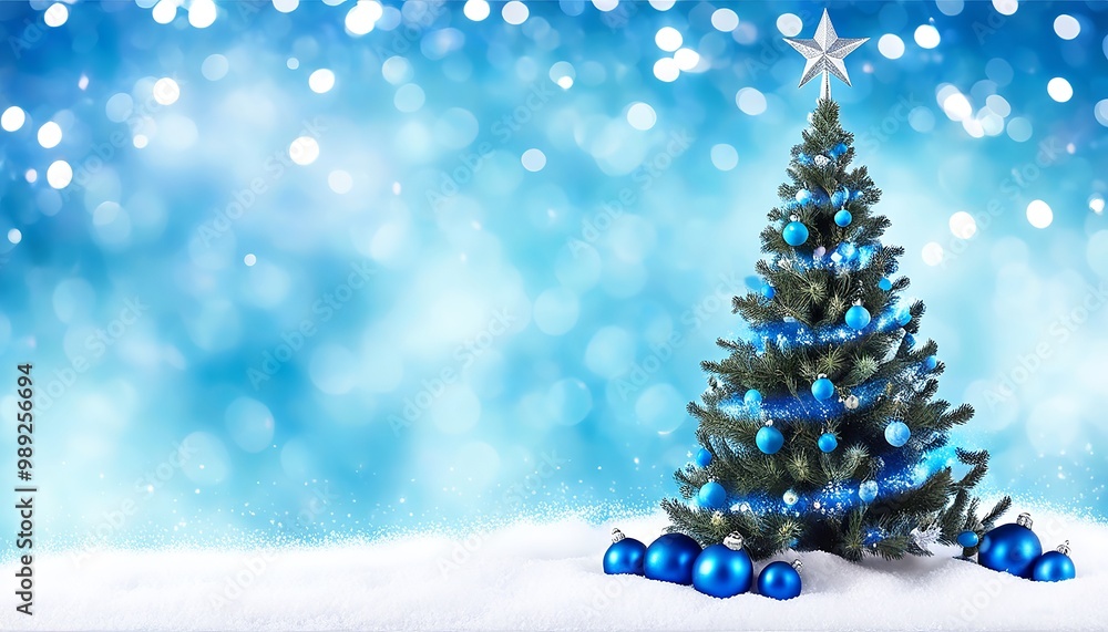 lue Christmas Tree with Blue Star and Baubles Glowing Softly in a Festive Bokeh Background, Accented with Glittering Blue in a Warm, Wintry Scene. Made with Generative AI Technology lue Christmas Tree with Blue Star and Baubles Glowing Softly in a Festive Bokeh Background, Accented with Glittering Blue in a Warm, Wintry Scene. Made with Generative AI Technology