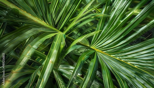 Intricate Green Palm Leaf Texture Highlighting Natures Vibrancy and Tropical Beauty