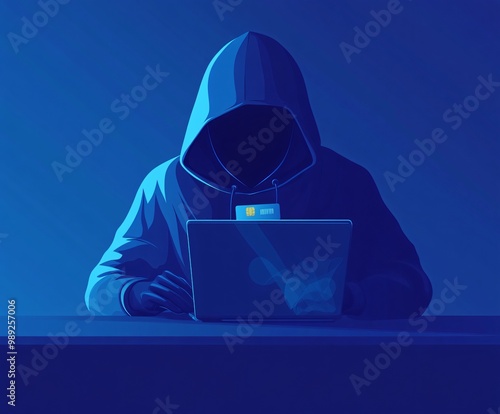 hackerman holding laptop with a credit card