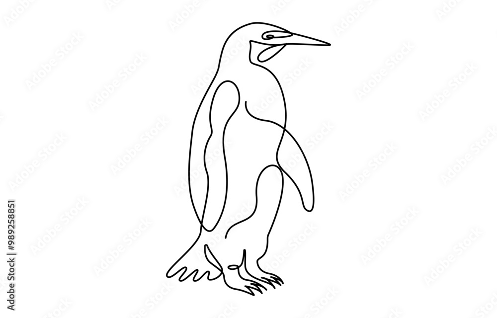 Obraz premium Penguin continuous one line art drawing of vector, One line penguin, sketch. Outline monochrome vector illustration of polar animal isolated on white background,