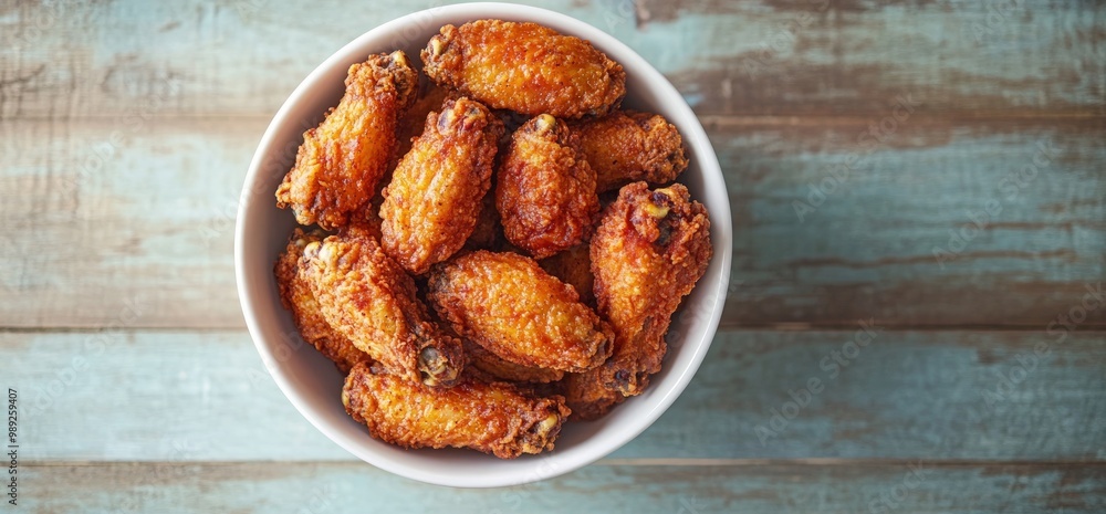 Close-up of a bowl of crispy fried chicken wings. Close-up of a bowl of crispy fried chicken wings.