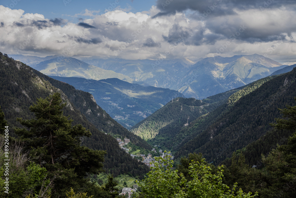 Landscape view of green mountains at summer, Arinsal, Andorra Landscape view of green mountains at summer, Arinsal, Andorra
