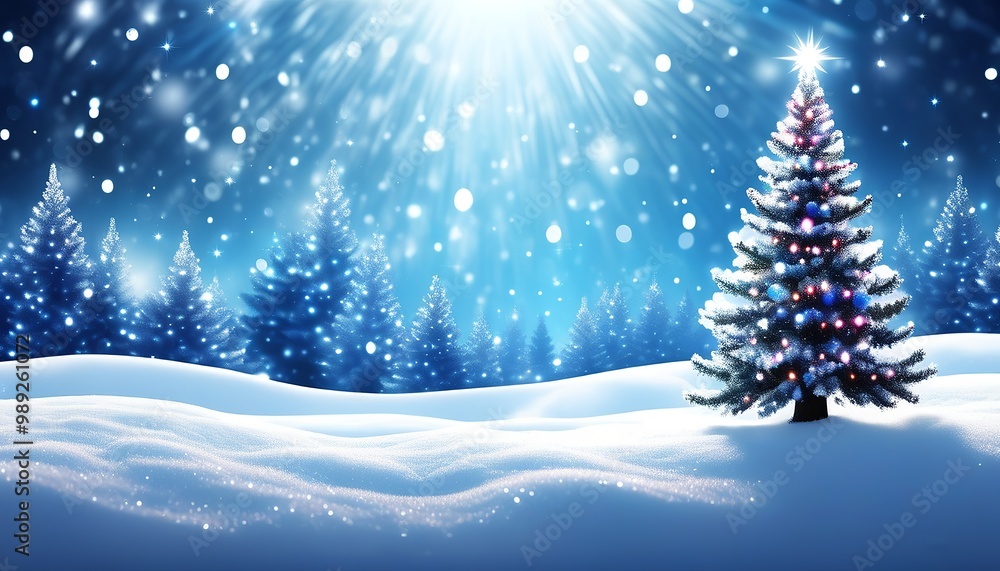 Christmas Tree with twinkling lights and a snowy background. Made with Generative AI Technology Christmas Tree with twinkling lights and a snowy background. Made with Generative AI Technology