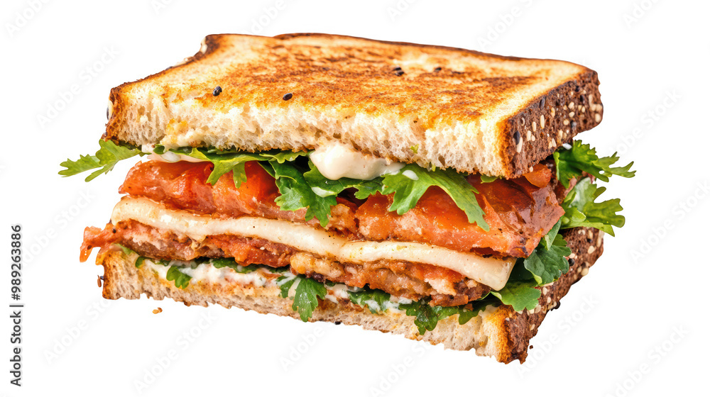 Indian sandwich with layers of vegetables and herbs, isolated on transparent background Indian sandwich with layers of vegetables and herbs, isolated on transparent background