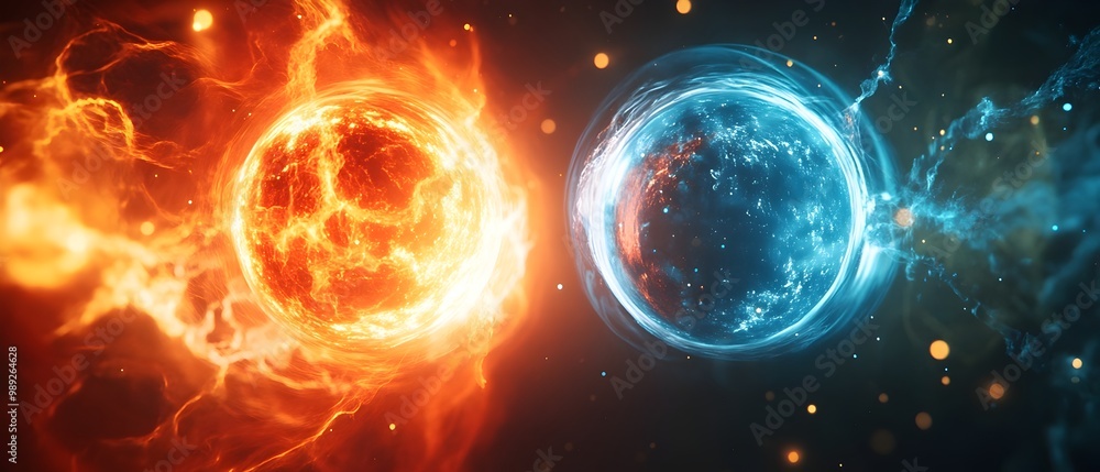 Fototapeta premium Dynamic visual contrast between the processes of nuclear fusion and fission