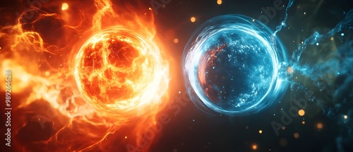 Dynamic visual contrast between the processes of nuclear fusion and fission