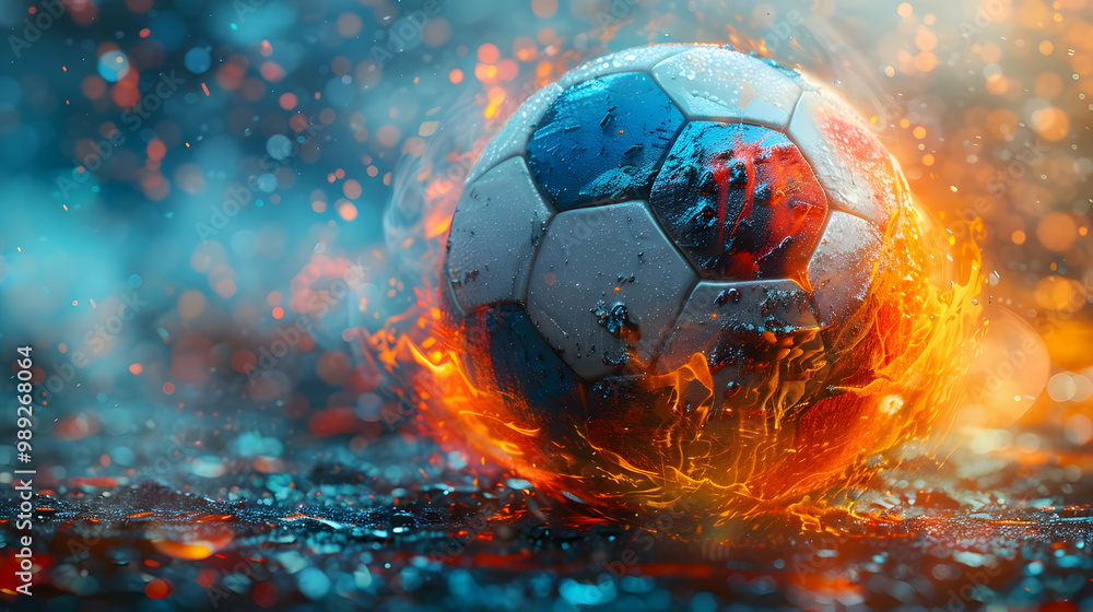 Fototapeta premium Fiery Soccer Ball 3D Illustration
