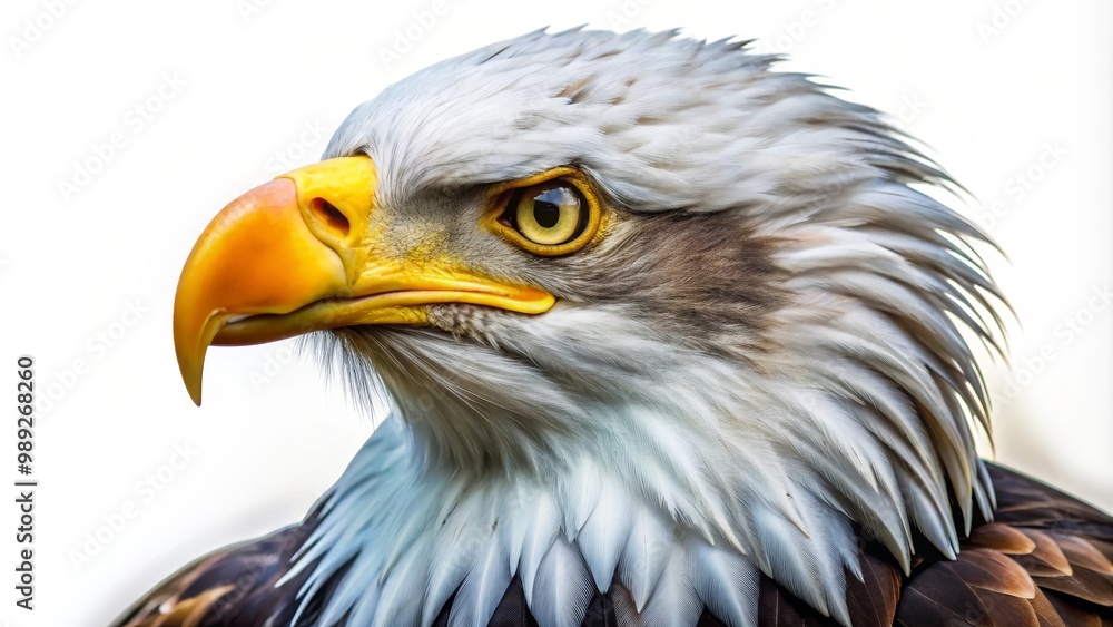 Obraz premium Close up of majestic bald eagle staring with intense gaze and blurred background