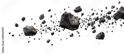 Cluster of Asteroids Floating in Space on a Transparent Background photo