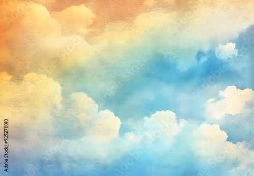 Vintage Watercolor Sky Background With Clouds