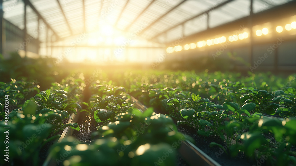 A futuristic smart farm with automated irrigation systems controlled by real-time weather data from AI-powered sensors under a clear sky A futuristic smart farm with automated irrigation systems controlled by real-time weather data from AI-powered sensors under a clear sky