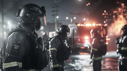 Wallpaper Mural Heroic Firefighters Battling Intense Blaze in the Night Torontodigital.ca