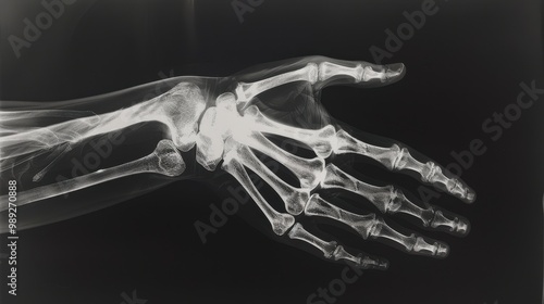 Detailed X-Ray Image Showing Hand with Splint for Medical Diagnosis