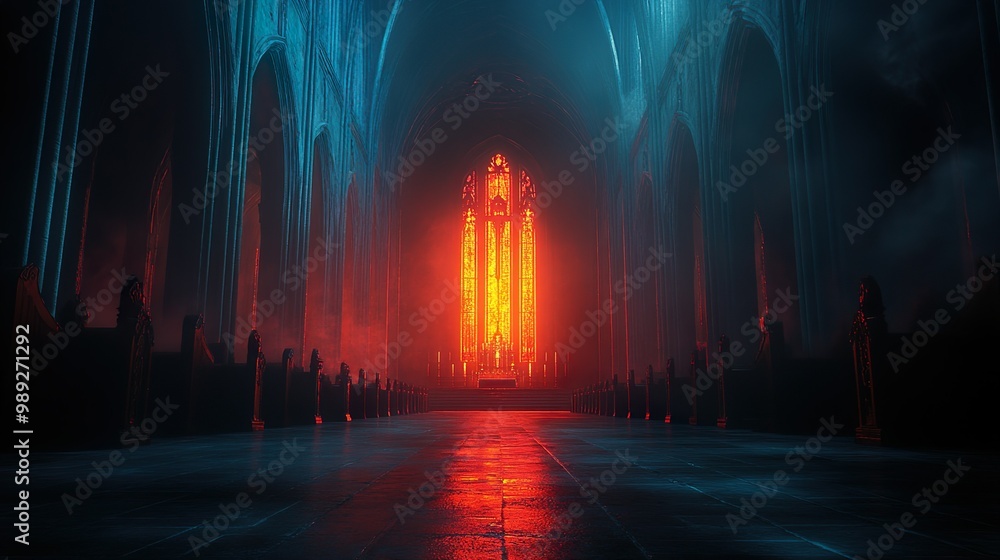 Dark cathedral with glowing neon altars and haunting divine designs pictures Dark cathedral with glowing neon altars and haunting divine designs pictures